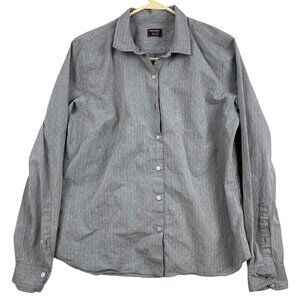 Untuckit Woman's Button-Down Shirt Size 12 Grey Long Sleeve 100% Cotton Casual